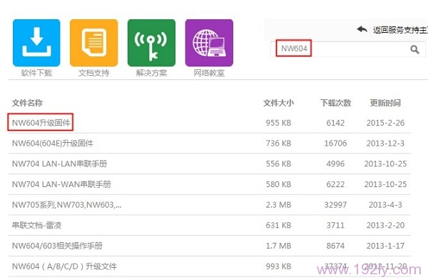在磊科官网,下载NW604路由器升级文件