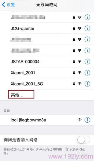 打开iPhone手机中 无线局域网 设置下的 其它选项