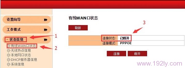 路由器WAN口状态显示：已断开，说明路由器联网不成功