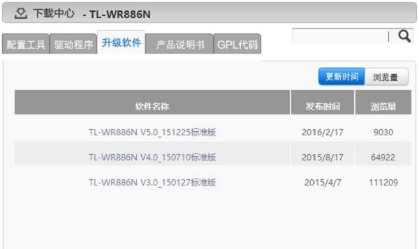 TP-Link TL-WR886N固件官方下载页面