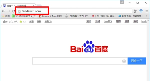 在浏览器地址栏输入：tendawifi.com
